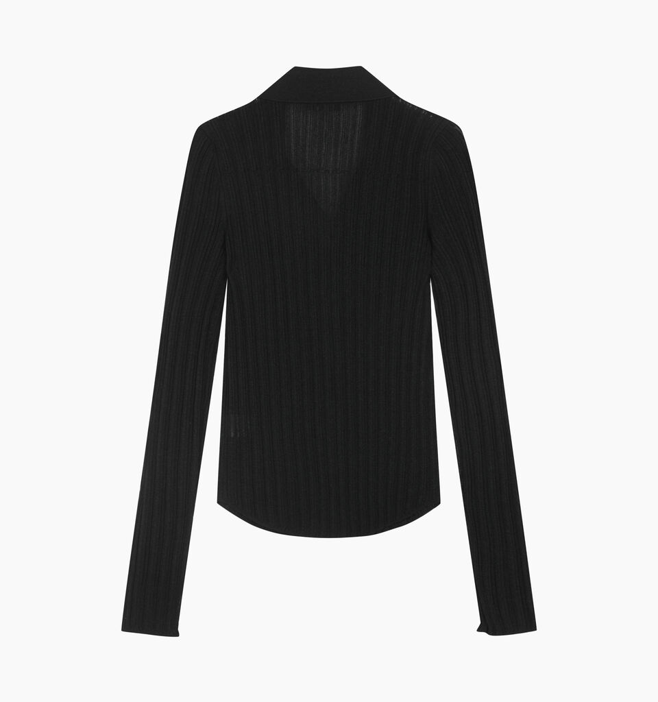 Black polo-look cardigan - null - Black | Sisley K image number 2